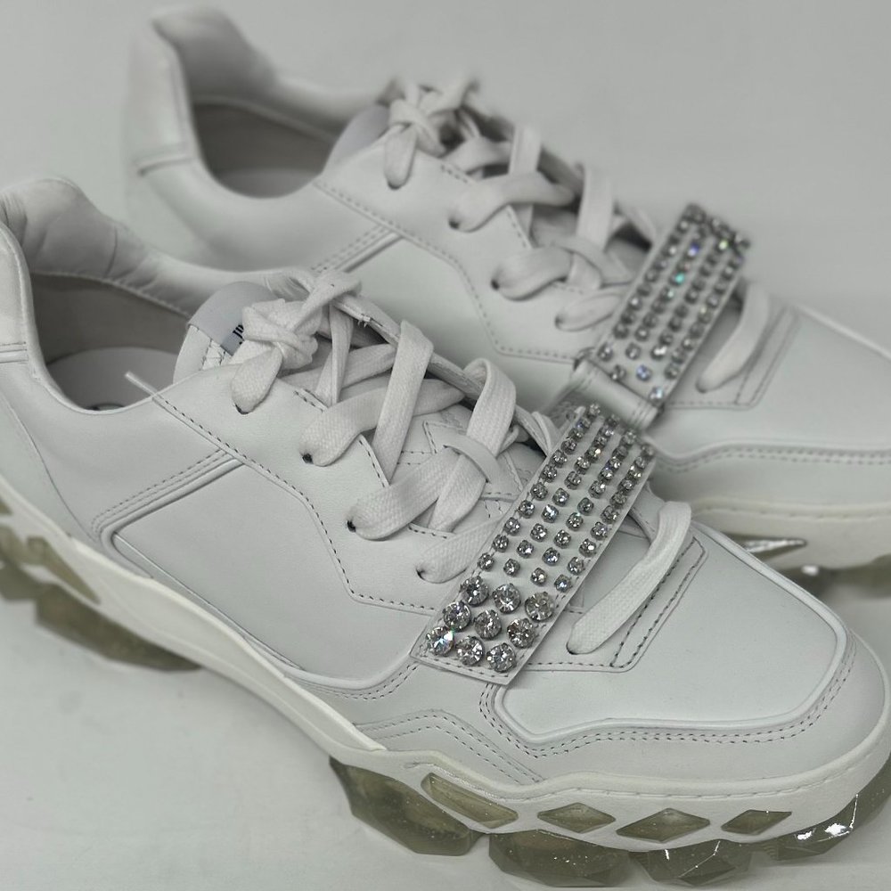 Jimmy Choo Men's White Diamond X Strap Low-Top Sneakers - Picture 8 of 9
